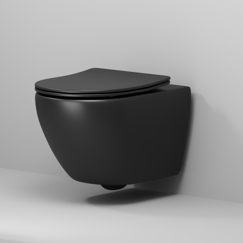 картинка Унитаз подвесной Grossman GR-4457BMSQ (520х360х320) безободковый,смыв торнадо,черный матовый с тонкой крышкой,микролифт,1 место от магазина Сантехстрой