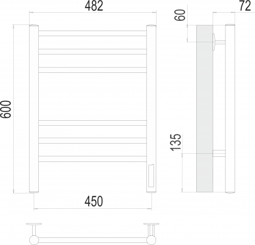 картинка Аврора П6 450х600 электро КС ЧЕРНЫЙ МУАР ( new встроен диммер) Полотенцесушитель TERMINUS от магазина Сантехстрой