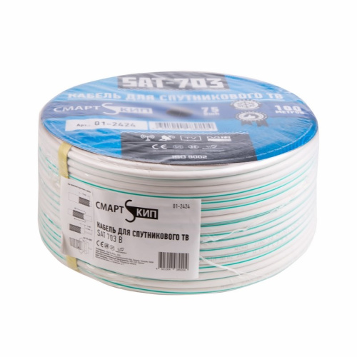 картинка Кабель коаксиальный SAT 703 B, Cu/Al/Cu,  48%,  75 Ом,  100 м, INDOOR,  белый,  СМАРТКИП от магазина Сантехстрой