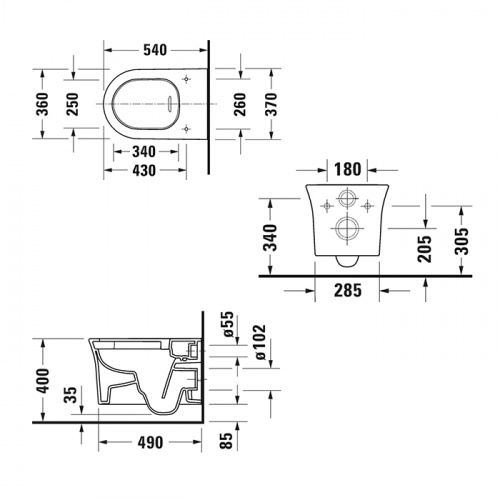 картинка Duravit White Tulip Унитаз подвесной 370х540  мм безободковый, HygieneGlaze, цвет: белый от магазина Сантехстрой