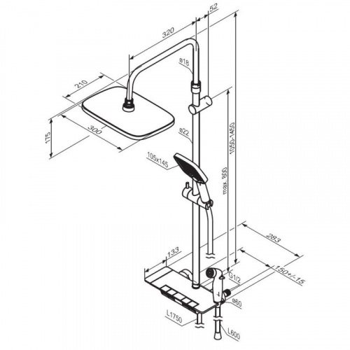 картинка 953770000 Gala ДС с ванно-душевым ТМС смесителем-полкой и гиг.душем, хром от магазина Сантехстрой