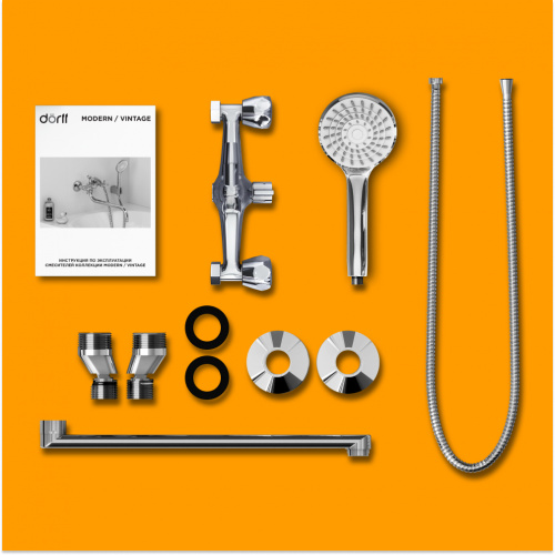 фото d7095000 modern двухзахватный смеситель для ванны и душа с универсальным изливом и душевым набором