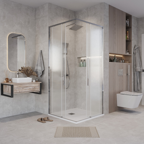 картинка Душевая перегородка 1/2 Grossman Galaxy 1/2.K33.01.80.10.02 (80х195) хром,стекло шиншилла, 1 место от магазина Сантехстрой