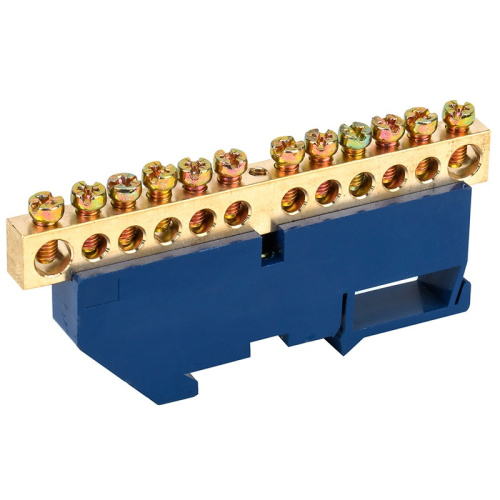 картинка Шина «N» нулевая с синим изолятором на DIN-рейку 8x12 мм стойка бол.  12 групп REXANT от магазина Сантехстрой