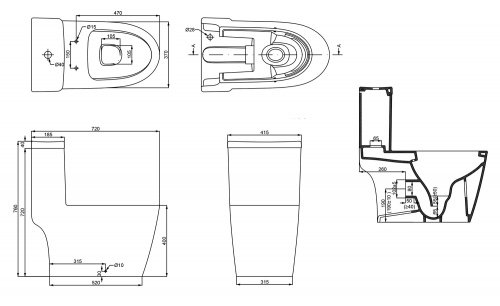 картинка Унитаз-моноблок Creo Ceramique ONE 370х720х760 безободковый, в комплекте с быстросъемным сиденьем микролифт (ON0101) от магазина Сантехстрой
