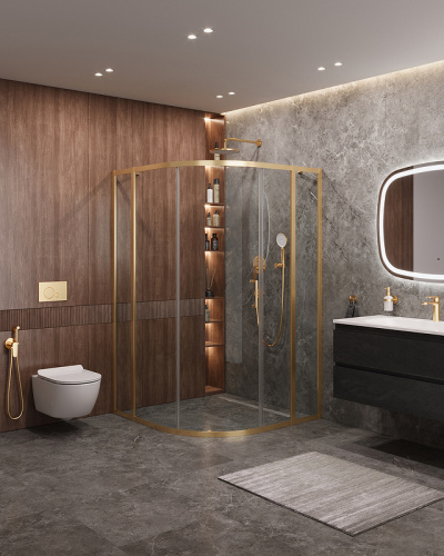 картинка Душевой уголок Cezares Molveno 120x120 MOLVENO-R-11-90+30-C-BORO-IV профиль Брашированное золото стекло прозрачное от магазина Сантехстрой