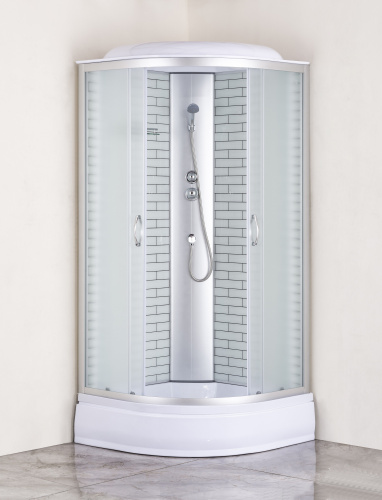 картинка Душевая кабина Loranto 90х90х215 поддон 25 см, белый кирпичный узор, стекло 4 мм, профиль хром (CS-6690-25FW 90) от магазина Сантехстрой