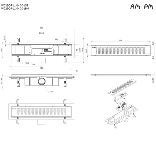 картинка W02SC-P11-040-01BM PrimeFlow Трап для душа линейный универс затвор Cut Gradient 40см цвет черн мат от магазина Сантехстрой