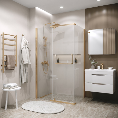 картинка Боковая стенка Grossman Pragma 200.K33.03.90.32.00 (90х195) золото сатин,стекло прозрачное, 1 место от магазина Сантехстрой