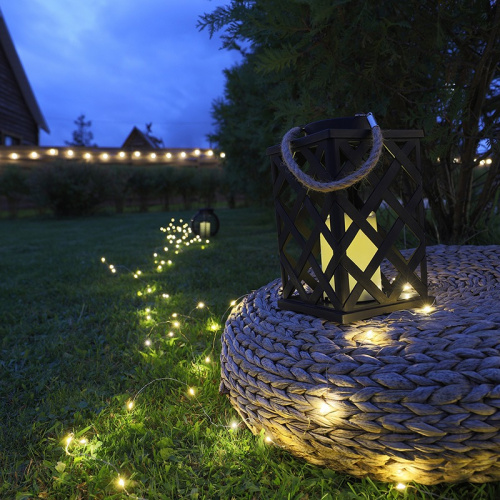 картинка Декоративный фонарь на солнечной батарее 14х14х24 см,  черный плетеный корпус,  теплый белый цвет свечения NEON-NIGHT от магазина Сантехстрой