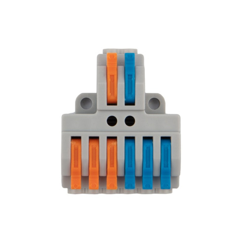 картинка Клемма СМК 2х3 проходная разветвительная 2 полюса,  с монтажной площадкой (1 ввод,  3 вывода на полюс) (50 шт. /уп. ) REXANT от магазина Сантехстрой