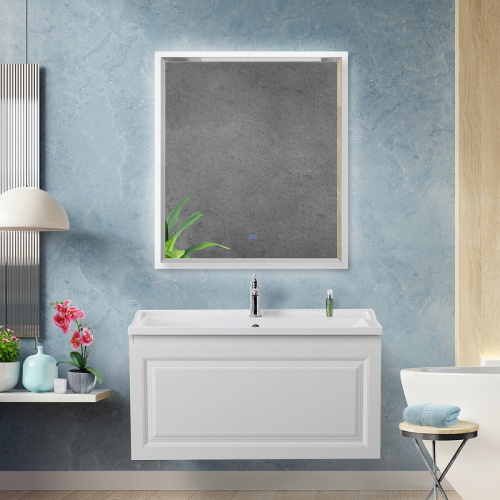 картинка Зеркало Cezares Interni 80 CZR-SPC-INT-800-900-LED-TCH-WARM-BL с подсветкой Bianco Lucido с сенсорным выключателем и подогревом от магазина Сантехстрой