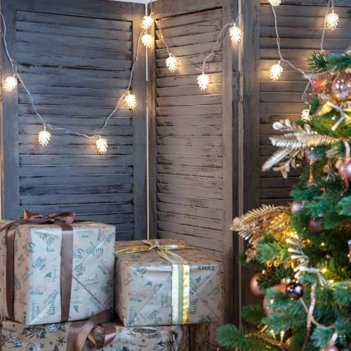 картинка Гирлянда светодиодная Шишки 5 м,  30 LED,  прозрачный ПВХ с контроллером,  цвет свечения теплый белый NEON-NIGHT от магазина Сантехстрой