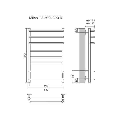 картинка Полотенцесушитель электрический AZARIO MILAN 500/800 8 секций, диммер справа, белый (AZ90858W) от магазина Сантехстрой