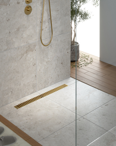 картинка Душевой лоток TIMO Drain System 600 с вставкой "lines", Золото матовое (DS230106/17) от магазина Сантехстрой