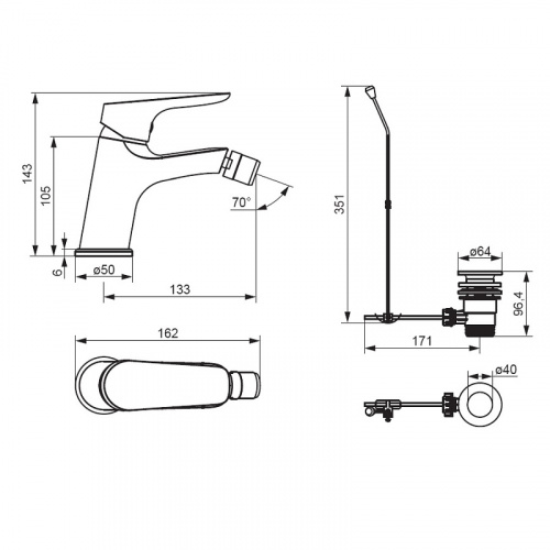 фото 770240300 jupiter, смеситель для биде с донным клапаном, чёрный