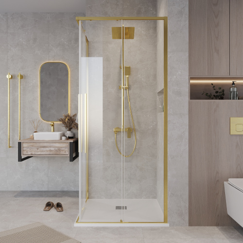 картинка Душевая перегородка 1/2 Grossman Galaxy 1/2.K33.01.90.32.00 (90х195) золото сатин,стекло прозрачное, 1 место от магазина Сантехстрой