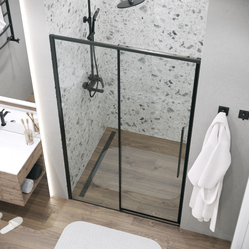 картинка Дверь в нишу Grossman Galaxy 100.K33.01.140.21.00 (140х195) черный матовый,стекло прозрачное,раздвижная, 1 место от магазина Сантехстрой