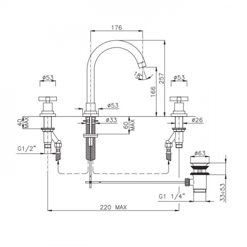 картинка Nicolazzi Mac Kinley 05 Смеситель для раковины на 3 отверстия, излив: 176мм, цвет: хром от магазина Сантехстрой