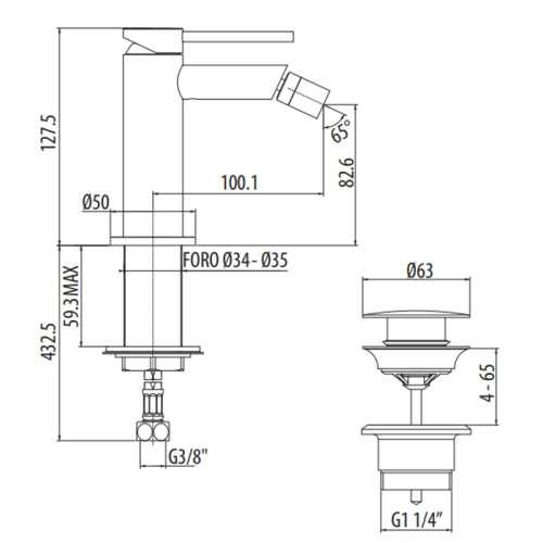 картинка GATTONI CIRCLE TWO Смеситель для биде   на 1 отверстие, с донным клапаном, цвет хром от магазина Сантехстрой