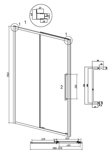 картинка Дверь в нишу 100.K33.02.120.21.00 Cosmo (120*195) черный матовый, стекло прозрачное, 1 место от магазина Сантехстрой