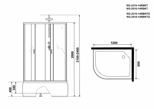 картинка Душевая кабина Niagara Classic 120x80 R NG-2510-14RBKT без гидромассажа от магазина Сантехстрой