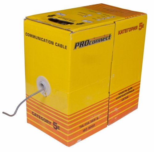 картинка Кабель витая пара, F/UTP,  CAT 5, PVC,  4PR,  26AWG, INDOOR, SOLID,  серый,  305м,  PROconnect Light от магазина Сантехстрой