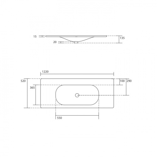 картинка KERASAN SHAPE Раковина керамическая 1220х520 мм., встраиваемая, с 1 отверстием для смесителя, цвет белый глянцевый от магазина Сантехстрой