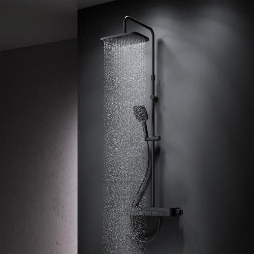 картинка F078F222 Func, душ. система: см-ль-полка д/душа с ТМС: душ.штанга, верхн. душ квадр., ручн.душ, черн от магазина Сантехстрой