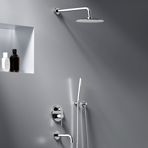 картинка 936510000 Scandinavian Pure встраиваемая душевая система с ванно-душевым смесителем и изливом, хром от магазина Сантехстрой