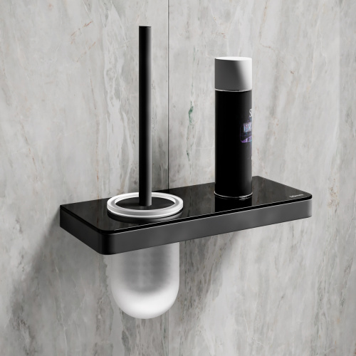 картинка Ёршик для унитаза Lemark GLASS LINE с держателем и полкой, чёрный матовый/черное стекло (9762033) от магазина Сантехстрой