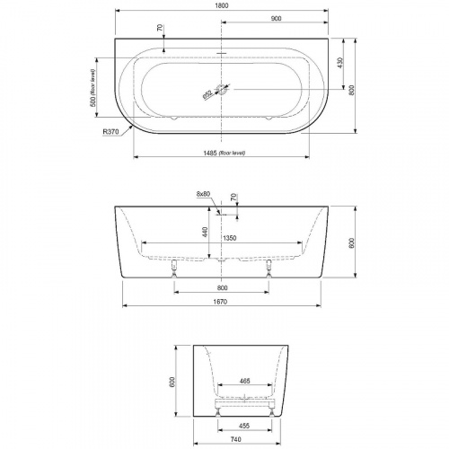 картинка Акриловая ванна Cezares Metauro 180x80 METAURO-INT-Wall-180-80-60-B-W-MATT Черная матовая Белая матовая без гидромассажа от магазина Сантехстрой