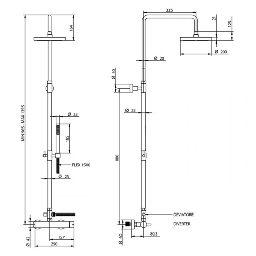 фото bongio project душевая стойка со  смеситель для душа с душевой головкой и душевым комплектом, цвет черный матовый