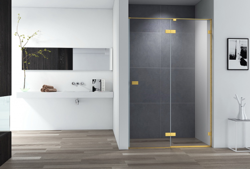 картинка Душевая дверь Cezares Bellagio 120 BELLAGIO-B-12-120-C-BORO профиль Золото брашированное стекло прозрачное от магазина Сантехстрой