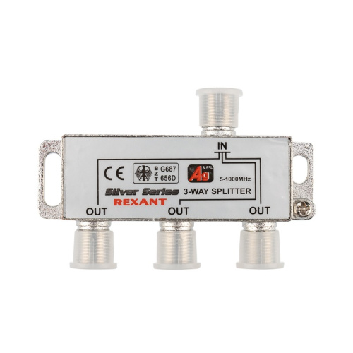 картинка Делитель ТВ х 3 + 4шт.  F BOX 5-1000МГц Silver REXANT от магазина Сантехстрой