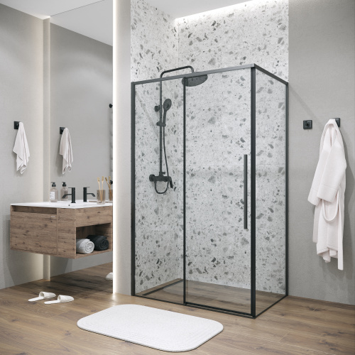 картинка Душевое ограждение Grossman Galaxy 100.K33.01.140.21.00-200.K33.01.90.21.00 (140х90х195) раздвижная,черный матовый,стекло прозрачное,2 места от магазина Сантехстрой