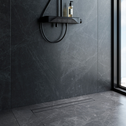 картинка W02SC-U11-070-04BM PrimeFlow Трап для душа линейный универс затвор Tile 70см цвет черн мат от магазина Сантехстрой