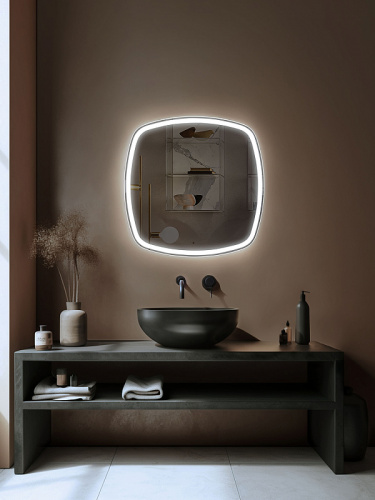 картинка Зеркало AZARIO Barca -TX 700х700/808х808 с 3-х режимной подсветкой, бесконтактный сенсор (LED-00002973) от магазина Сантехстрой