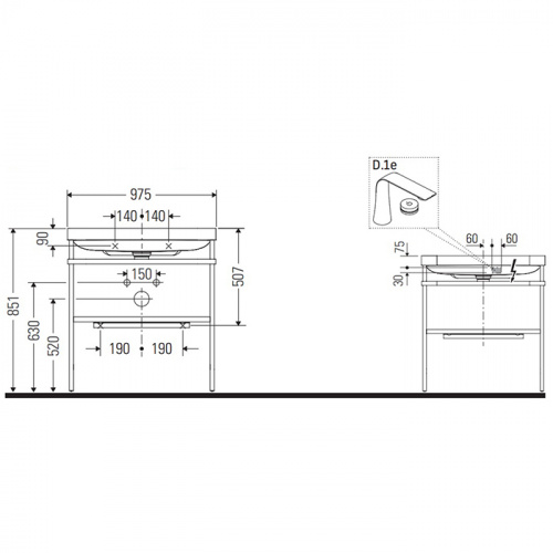 картинка Duravit Happy D.2 Plus Консоль напольная с умывальником 975х490х850 мм, с 1 отв под смесит,1 полка, вып. и сифон в комплекте, цвет Графит суперматовый от магазина Сантехстрой