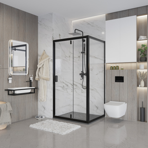 картинка Душевое ограждение Niagara Nova NG-83-10AB-A70B (100х70х195) прямоугольник,черный,дверь распашная,стекло прозрачное,2 места от магазина Сантехстрой