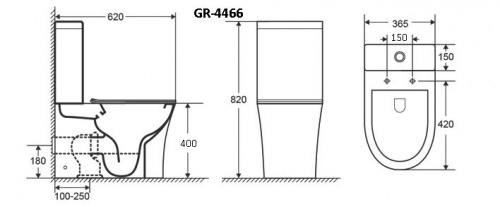 картинка Унитаз Classic GR-4466S (620*365*820) напольный БЕЗОБОДКОВЫЙ с тонкой крышкой, 2 места от магазина Сантехстрой