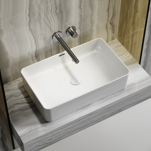 картинка CN6065 Умывальник чаша накладная прямоугольная со сливом переливом Element 605*385*140мм от магазина Сантехстрой