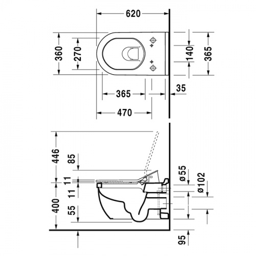 картинка Duravit Starck 3 Унитаз подвесной с ободком 620х370 мм  для крышки-биде Sensowash (со склада продаем с  613000012004300 ) от магазина Сантехстрой