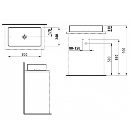 картинка LAUFEN LIVING SQUARE Раковина прямоугольная 600х340х110 мм без отв. под смеситель,без перелива, цвет: белый от магазина Сантехстрой