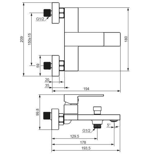 фото 531000300 gala смеситель для ванны - душа, чёрный
