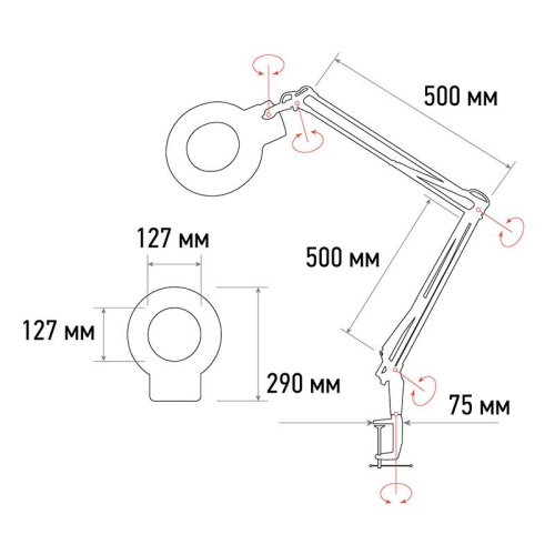 картинка Лупа на струбцине круглая 3D с подсветкой,  ø127мм,  белая REXANT от магазина Сантехстрой