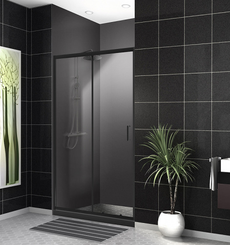 картинка Душевая дверь BelBagno Uno 110 UNO-195-BF-1-110-C-NERO профиль Черный матовый стекло прозрачное от магазина Сантехстрой