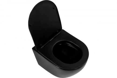 картинка Подвесной безободковый унитаз Art&Max OVALE с сиденьем в комплекте, чёрный матовый AM011CHR-MB/SC от магазина Сантехстрой