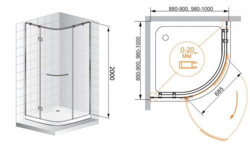 картинка Душевой уголок Cezares Bergamo R-1 Arco 90x90 BERGAMO-W-R-1-90-ARCO-C-Cr-R-IV IV профиль Хром стекло прозрачное от магазина Сантехстрой
