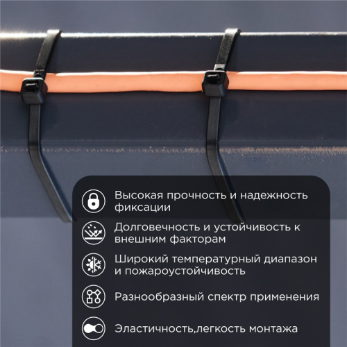картинка Хомут-стяжка кабельная нейлоновая 300x3,6мм,  черная (100 шт/уп) REXANT от магазина Сантехстрой
